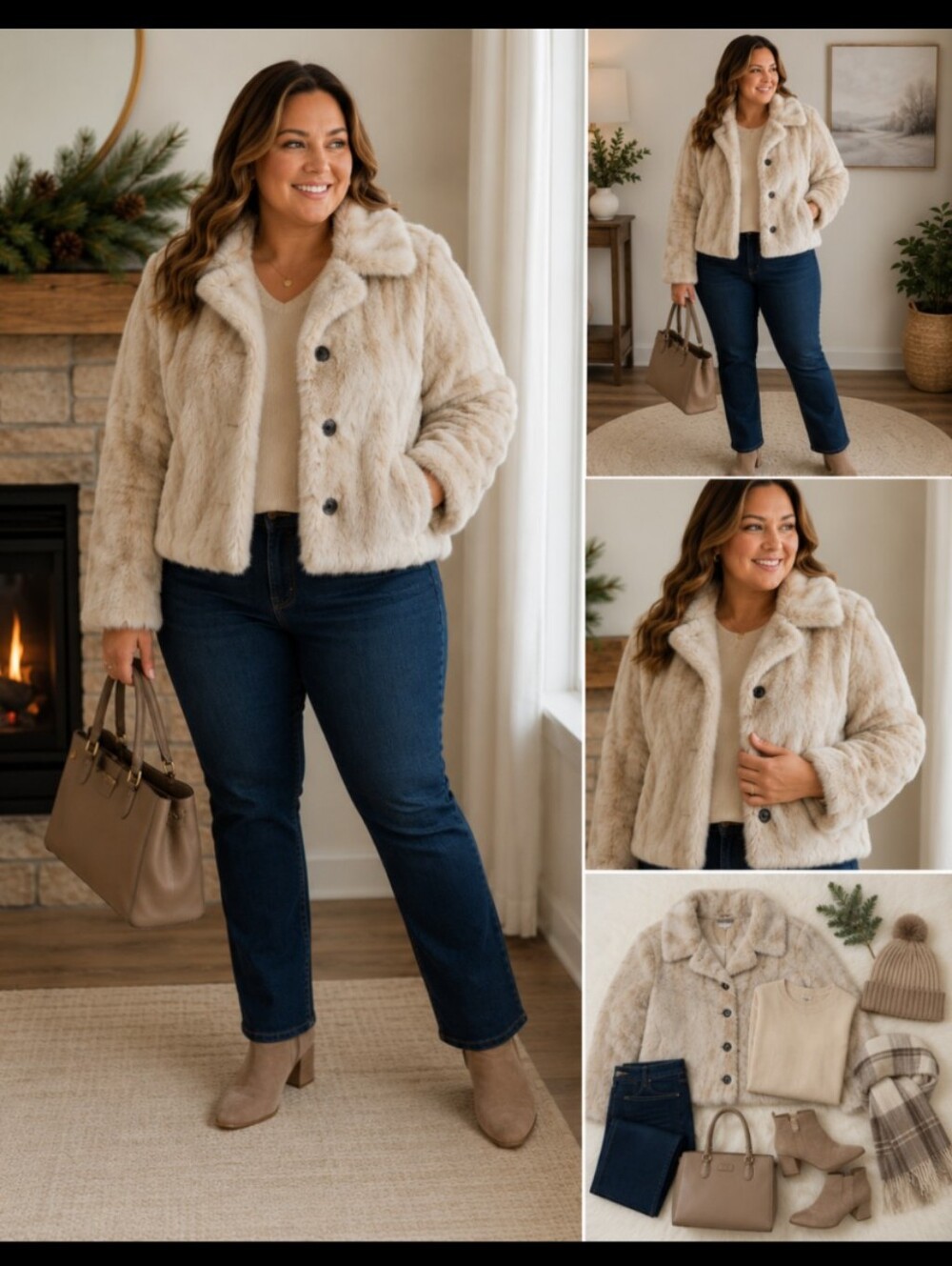 VENUS Cream Faux Fur Jacket - Plush Collar Coat